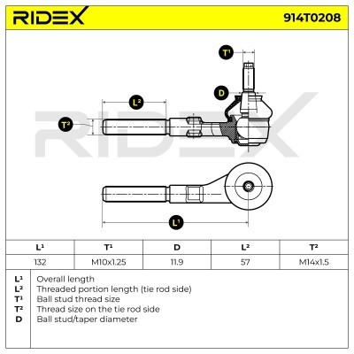 Końcówka drążka kierowniczego RIDEX 914T0208 914T0208 - foto 5