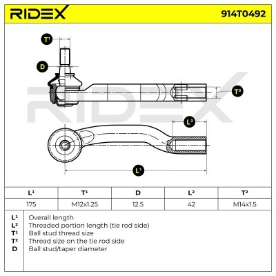 Końcówka drążka kierowniczego RIDEX 914T0492 914T0492 - foto 6