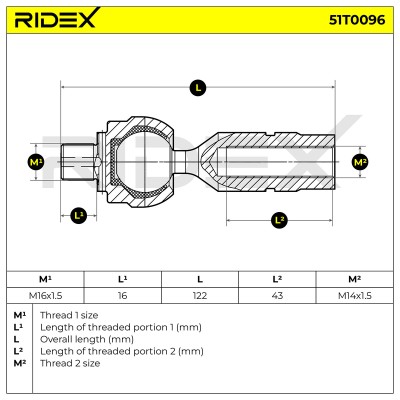 Drążek kierowniczy RIDEX 51T0096 51T0096 - foto 6
