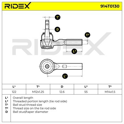 Końcówka drążka kierowniczego RIDEX 914T0130 914T0130 - foto 3