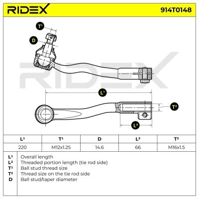 Końcówka drążka kierowniczego RIDEX 914T0148 914T0148 - foto 3