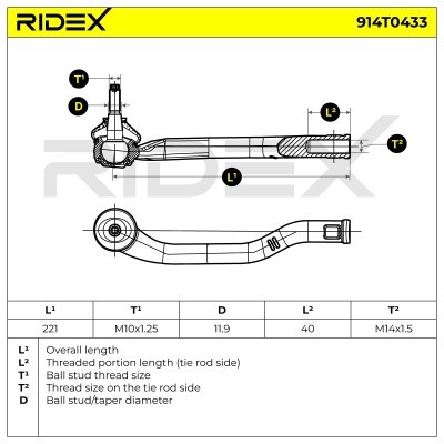 Końcówka drążka kierowniczego RIDEX 914T0433 914T0433 - foto 10