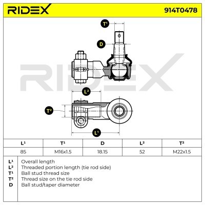 Końcówka drążka kierowniczego RIDEX 914T0478 914T0478 - foto 6