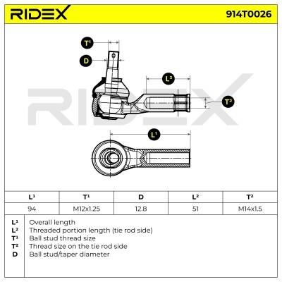 Końcówka drążka kierowniczego RIDEX 914T0026 914T0026 - foto 5