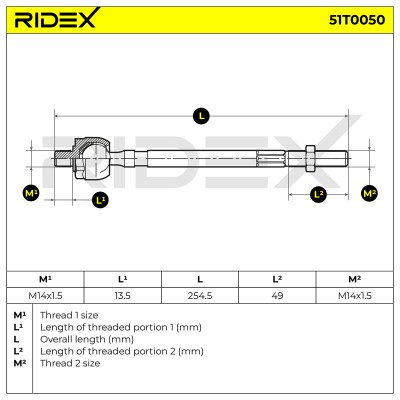Drążek kierowniczy RIDEX 51T0050 51T0050 - foto 6
