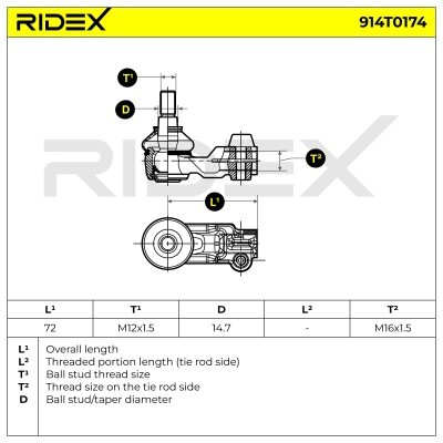 Końcówka drążka kierowniczego RIDEX 914T0174 914T0174 - foto 5