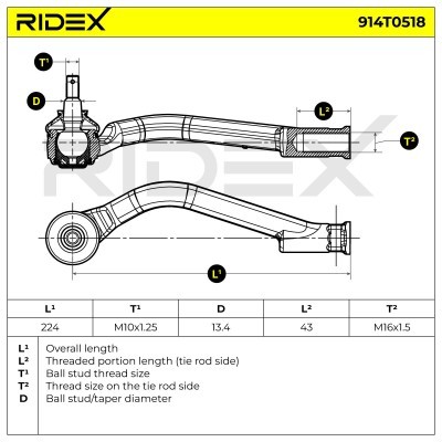 Końcówka drążka kierowniczego RIDEX 914T0518 914T0518 - foto 10