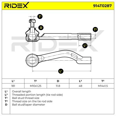 Końcówka drążka kierowniczego RIDEX 914T0287 914T0287 - foto 3