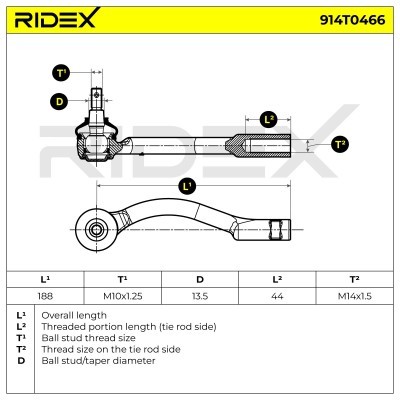 Końcówka drążka kierowniczego RIDEX 914T0466 914T0466 - foto 6