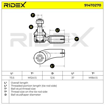 Końcówka drążka kierowniczego RIDEX 914T0270 914T0270 - foto 5