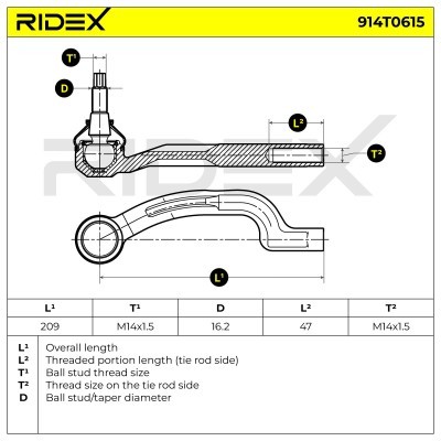 Końcówka drążka kierowniczego RIDEX 914T0615 914T0615 - foto 6