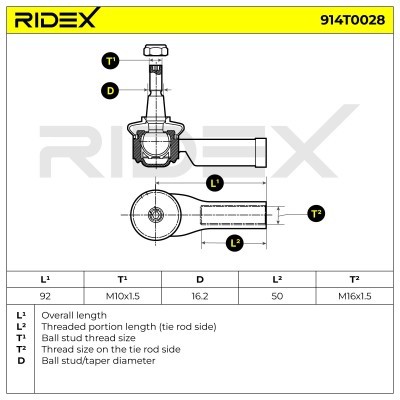 Końcówka drążka kierowniczego RIDEX 914T0028 914T0028 - foto 3