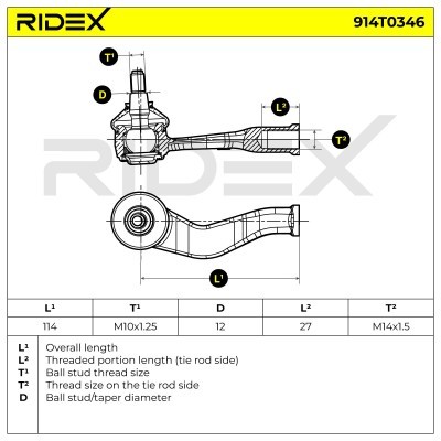 Końcówka drążka kierowniczego RIDEX 914T0346 914T0346 - foto 10