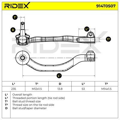 Końcówka drążka kierowniczego RIDEX 914T0507 914T0507 - foto 11