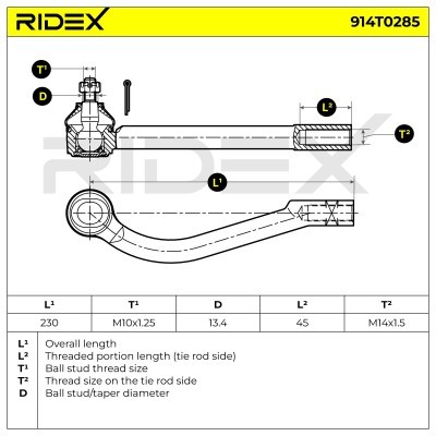 Końcówka drążka kierowniczego RIDEX 914T0285 914T0285 - foto 5