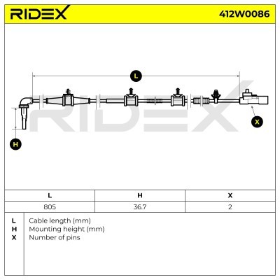 Czujnik ABS RIDEX 412W0086 412W0086 - foto 3