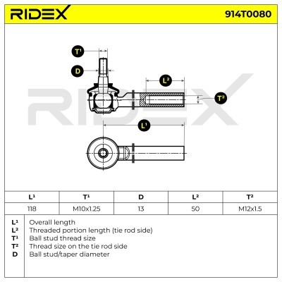 Końcówka drążka kierowniczego RIDEX 914T0080 914T0080 - foto 6