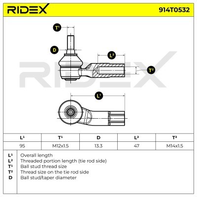 Końcówka drążka kierowniczego RIDEX 914T0532 914T0532 - foto 5