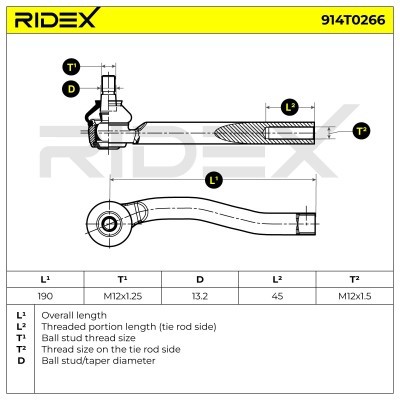 Końcówka drążka kierowniczego RIDEX 914T0266 914T0266 - foto 6