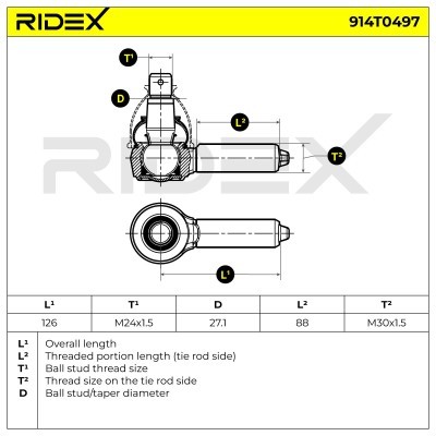 Końcówka drążka kierowniczego RIDEX 914T0497 914T0497 - foto 5