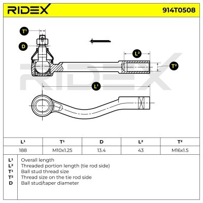 Końcówka drążka kierowniczego RIDEX 914T0508 914T0508 - foto 6