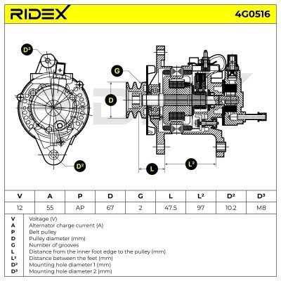 Alternator RIDEX 4G0516 4G0516 - foto 5