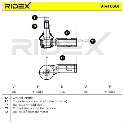 Końcówka drążka kierowniczego RIDEX 914T0301 914T0301 - foto 6