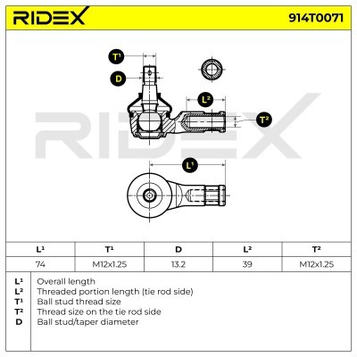Końcówka drążka kierowniczego RIDEX 914T0071 914T0071 - foto 5