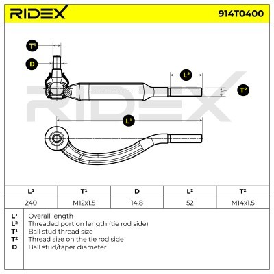 Końcówka drążka kierowniczego RIDEX 914T0400 914T0400 - foto 5