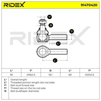 Końcówka drążka kierowniczego RIDEX 914T0420 914T0420 - foto 5