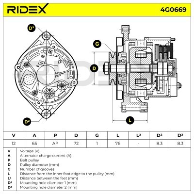 Alternator RIDEX 4G0669 4G0669 - foto 6