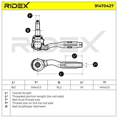 Końcówka drążka kierowniczego RIDEX 914T0427 914T0427 - foto 5