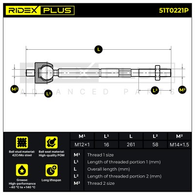 Drążek kierowniczy RIDEX 51T0221P 51T0221P - foto 6