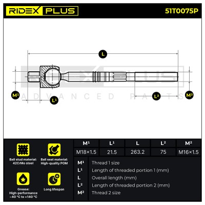 Drążek kierowniczy RIDEX 51T0075P 51T0075P - foto 6