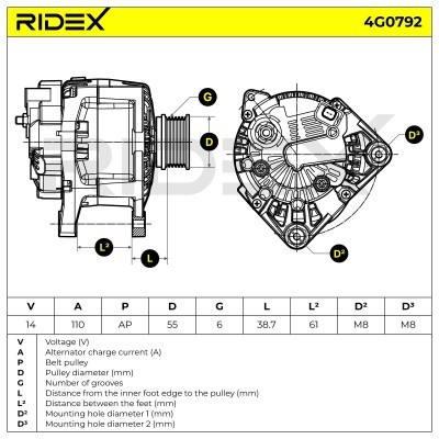 Alternator RIDEX 4G0792 4G0792 - foto 7