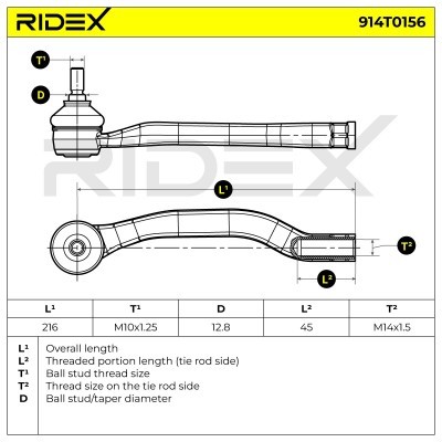 Końcówka drążka kierowniczego RIDEX 914T0156 914T0156 - foto 4