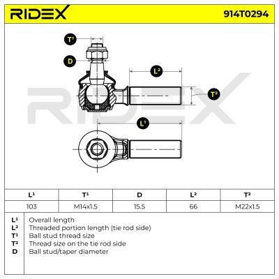 Końcówka drążka kierowniczego RIDEX 914T0294 914T0294 - foto 8
