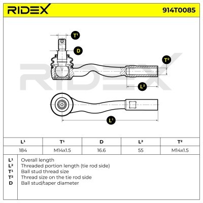 Końcówka drążka kierowniczego RIDEX 914T0085 914T0085 - foto 3
