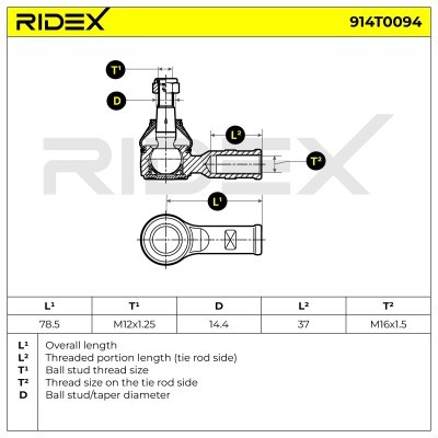 Końcówka drążka kierowniczego RIDEX 914T0094 914T0094 - foto 6