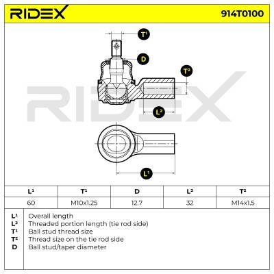 Końcówka drążka kierowniczego RIDEX 914T0100 914T0100 - foto 6