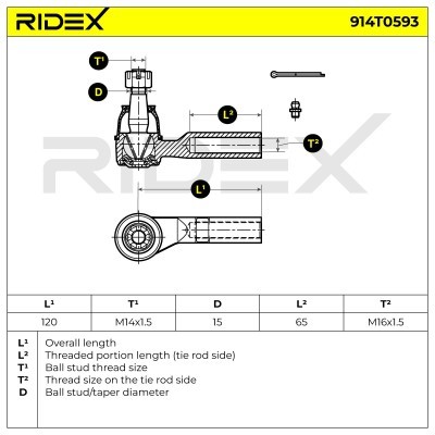 Końcówka drążka kierowniczego RIDEX 914T0593 914T0593 - foto 6