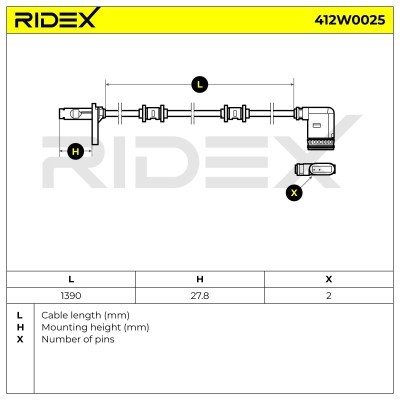 Czujnik ABS RIDEX 412W0025 412W0025 - foto 6