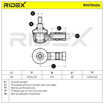 Końcówka drążka kierowniczego RIDEX 914T0424 914T0424 - foto 6