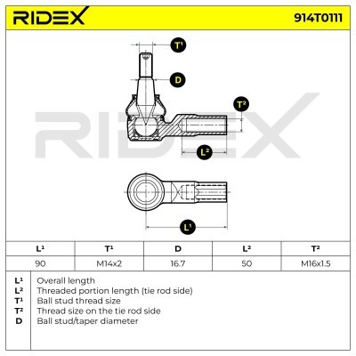 Końcówka drążka kierowniczego RIDEX 914T0111 914T0111 - foto 5