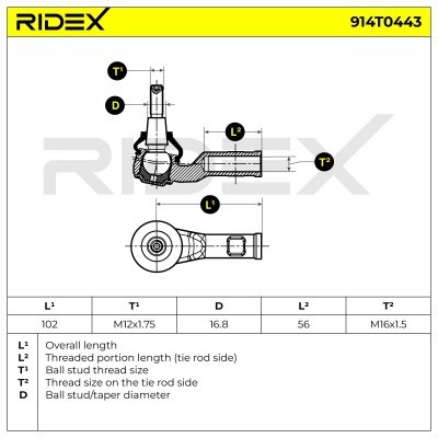 Końcówka drążka kierowniczego RIDEX 914T0443 914T0443 - foto 6