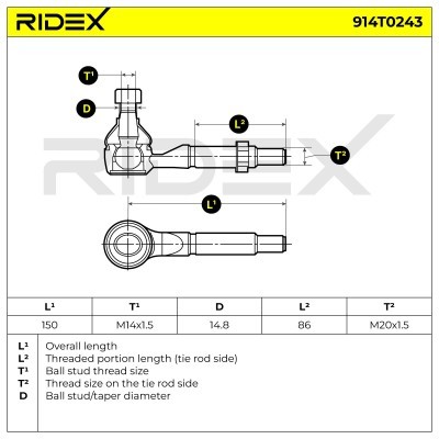 Końcówka drążka kierowniczego RIDEX 914T0243 914T0243 - foto 7
