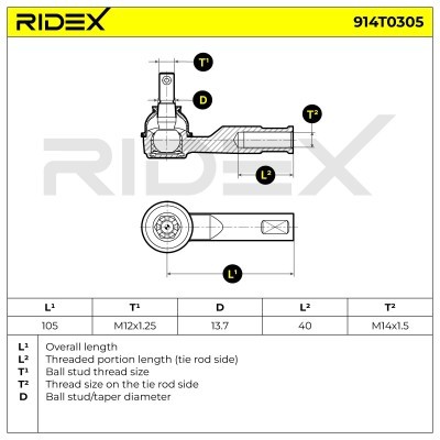 Końcówka drążka kierowniczego RIDEX 914T0305 914T0305 - foto 5