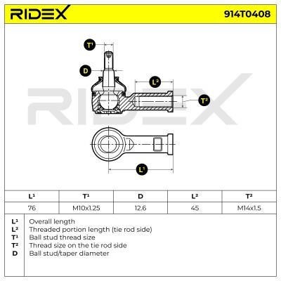 Końcówka drążka kierowniczego RIDEX 914T0408 914T0408 - foto 5