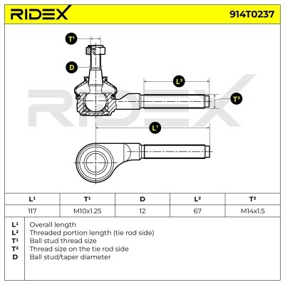 Końcówka drążka kierowniczego RIDEX 914T0237 914T0237 - foto 3