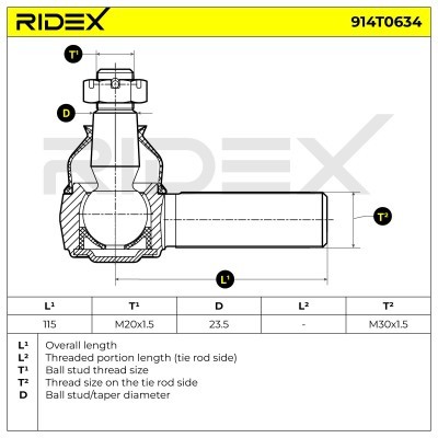 Końcówka drążka kierowniczego RIDEX 914T0634 914T0634 - foto 6